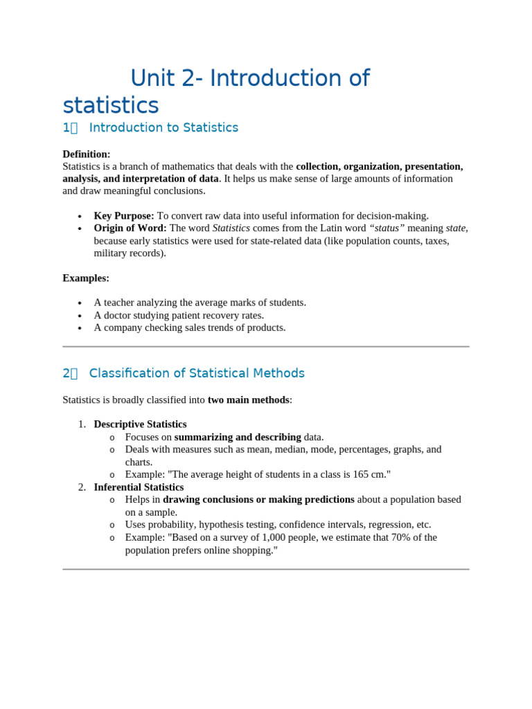 Unit 2 - Introduction of Statistics | PDF | Statistics | Statistical ...