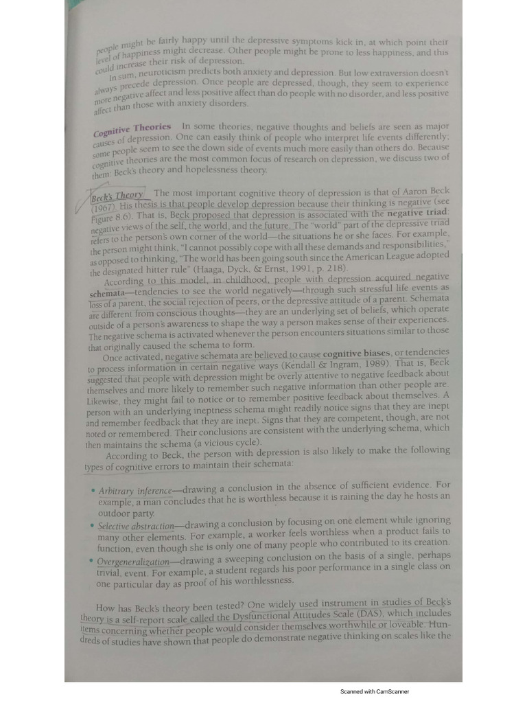 Cognitive Theory of Depression | PDF