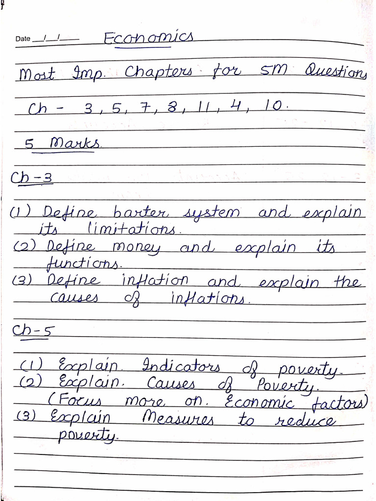 Economics Imp Questions (5 Marks, 3 Marks, 2 Marks) | PDF
