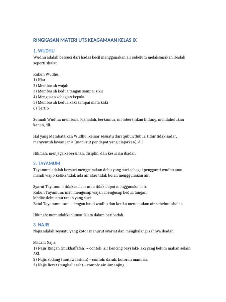 Ringkasan Materi UTS Kelas 9 Keagamaan | PDF