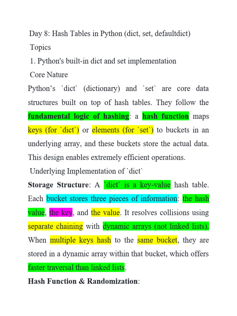 Day 8 Hash Tables in Python (Dict, Set, Defaultdict) | PDF | Computer ...