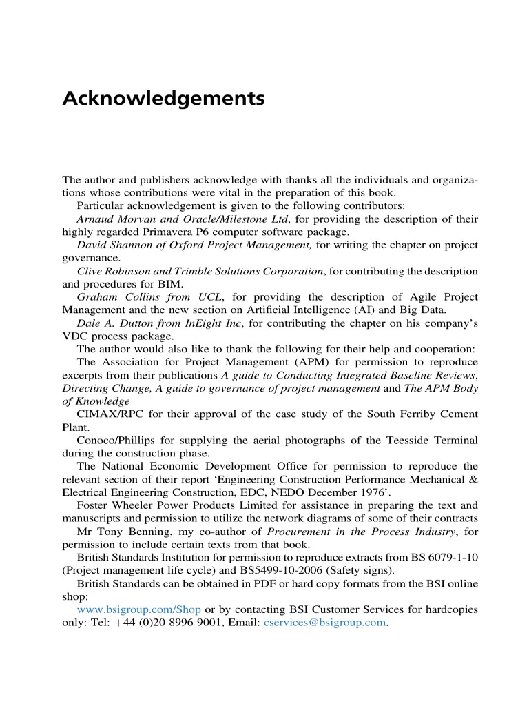 Acknowledgements 2021 Project Management Planning and Control | PDF