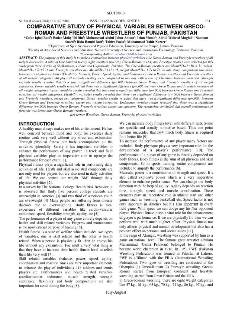Comparative Study of Physical Variables | PDF | Overweight | Physical ...