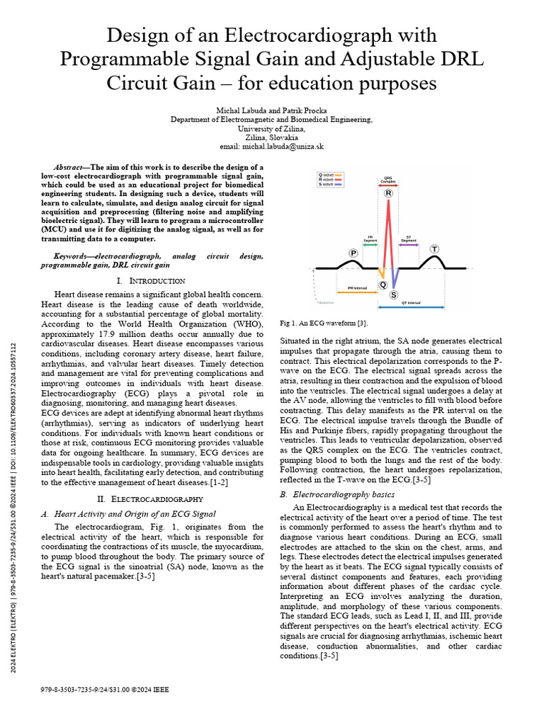 Design of An Electrocardiograph With Programmable Signal Gain and ...