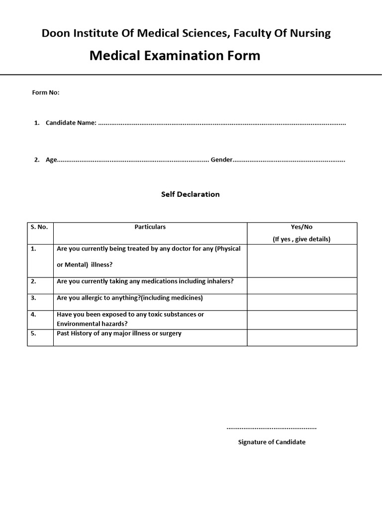 Medical Form | PDF | Physical Examination | Medicine