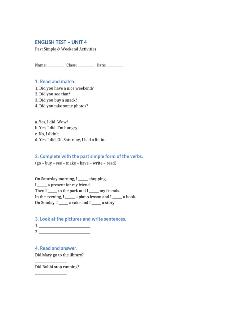 English Test Unit 4 | PDF