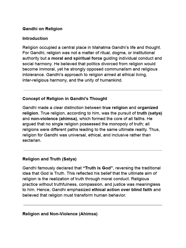 Gandhi On Religion His Ideas and Views | PDF | Mahatma Gandhi | Nonviolence