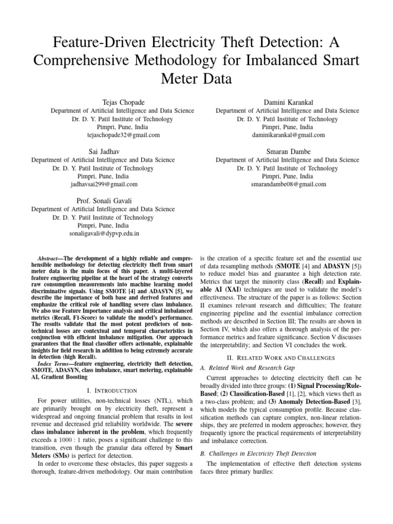 Feature Driven Electricity Theft Detection A Comprehensive Methodology ...
