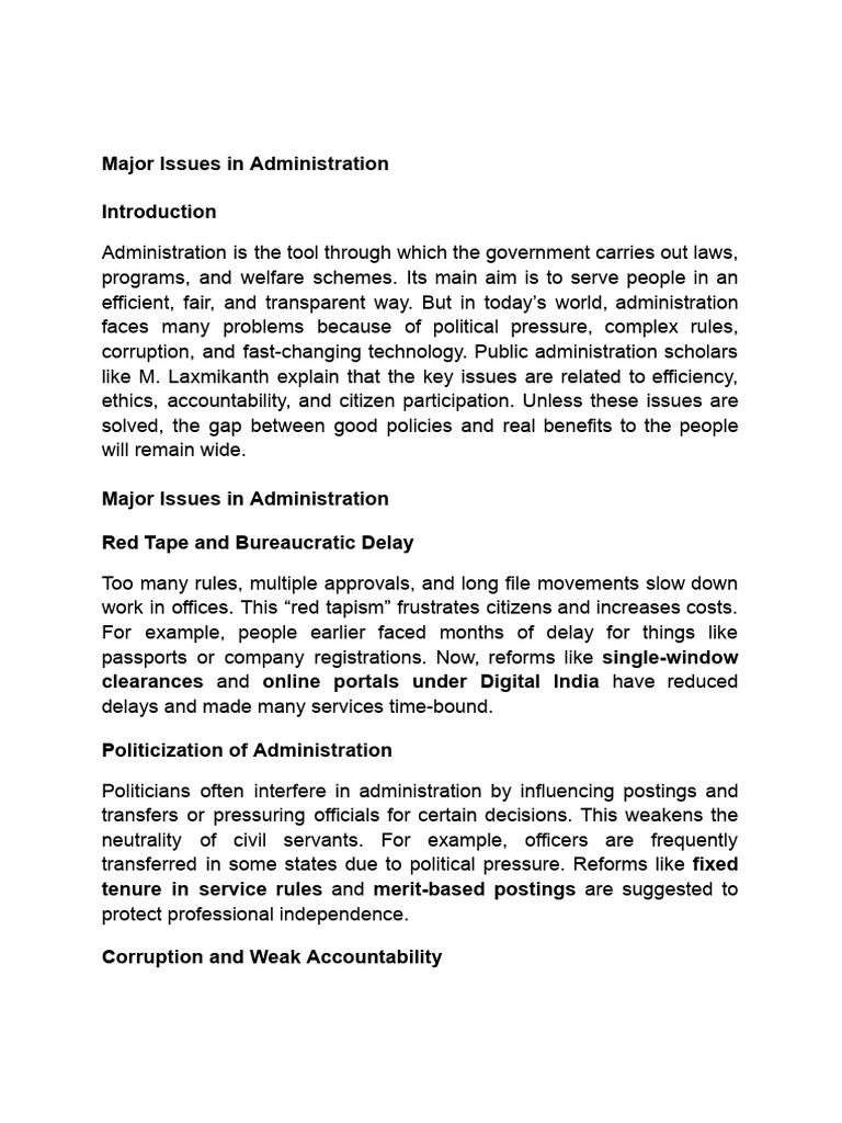 Major Issues in Administration | PDF | Corruption | Governance