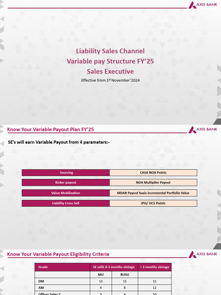 Variable Payout Structure FY25 - Effective Nov24 | PDF | Banks ...