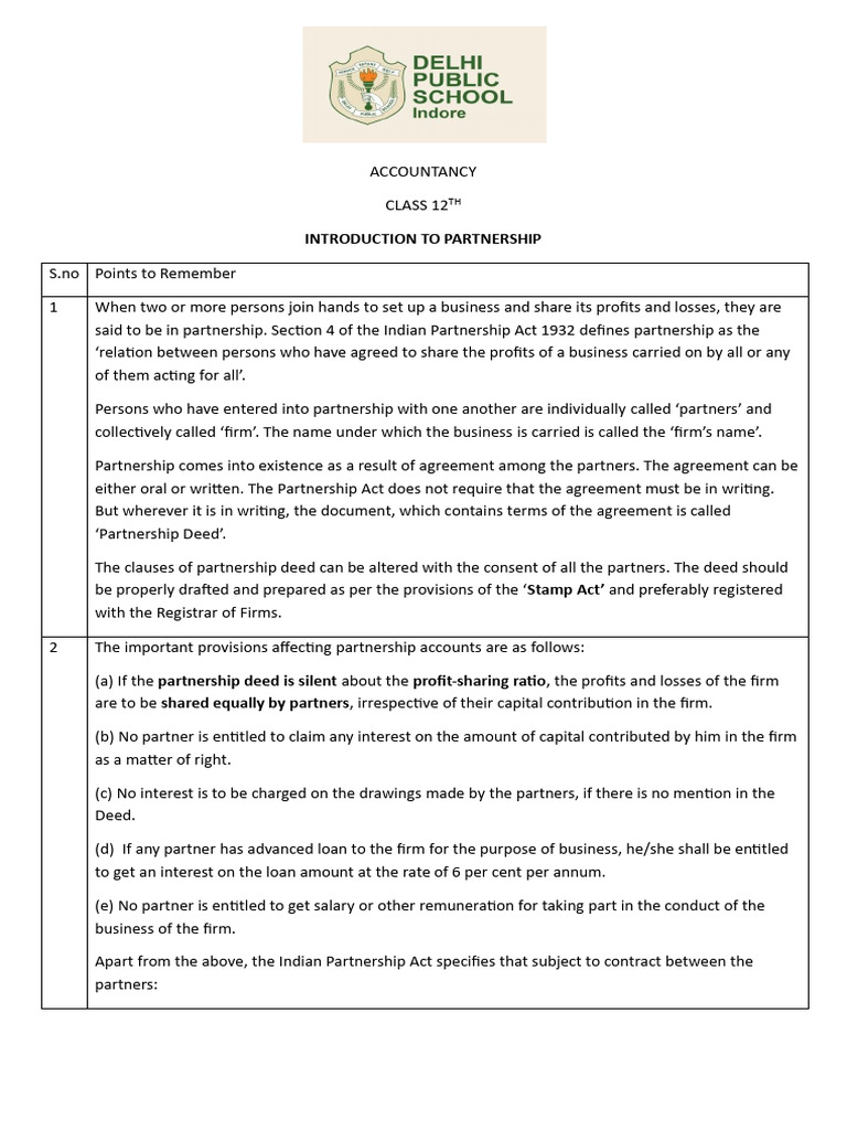 Accountancy Class 12th Notes | PDF | Partnership | Debenture