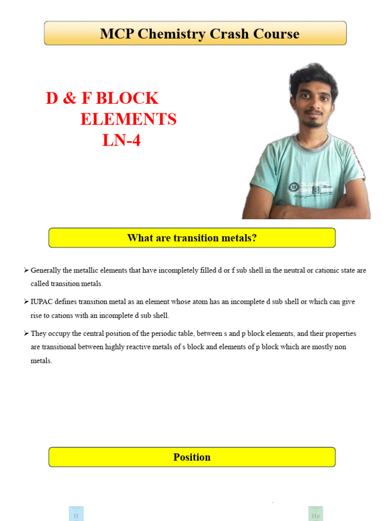 MCP Chemistry Crash Course Ch-4 D & F Block Elements | PDF | Transition ...
