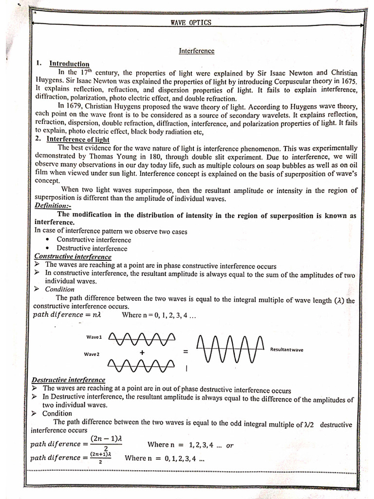 Unit I (Wave Optics) | PDF