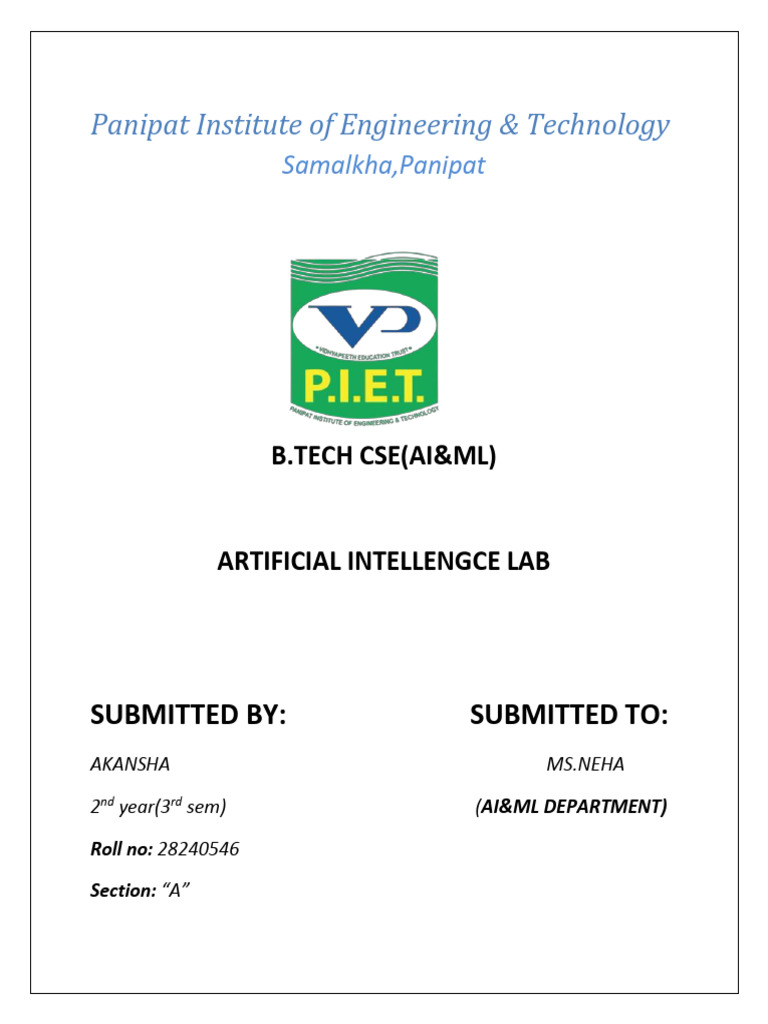 Edited AI Practical File | PDF | Artificial Intelligence | Intelligence ...
