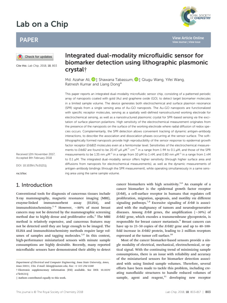 Integrated Dual-Modality Microfluidic Sensor For | PDF | Surface ...