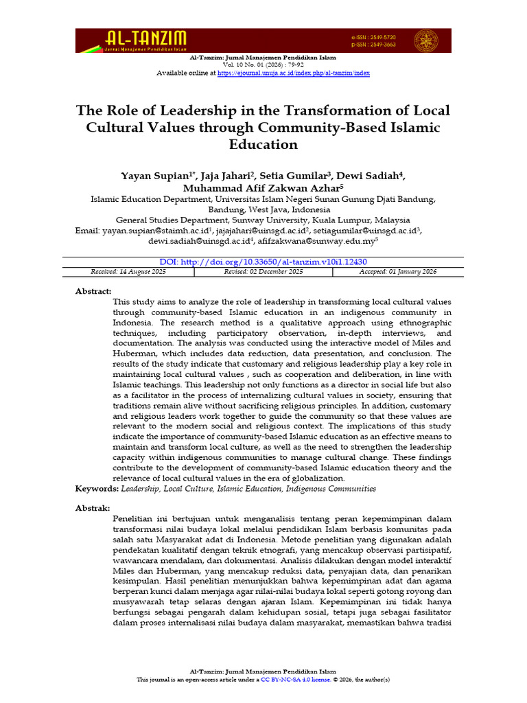 The Role of Leadership in The Transformation of Local Cultural Values ...