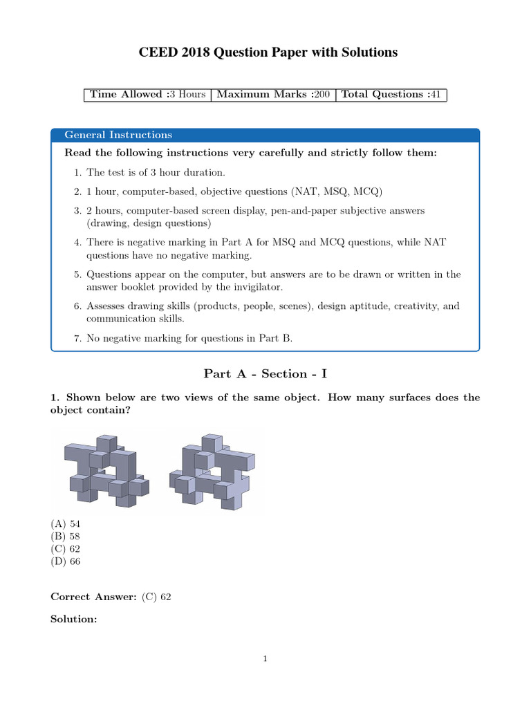 CEED 2018 Question Paper With Solutions | PDF | Hue | Color