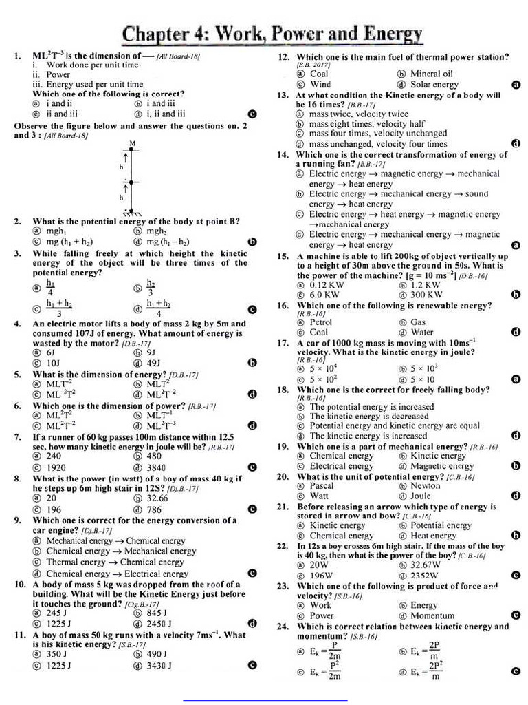 SSC EV Physics MCQ Question Ans. Work Power and Energy | PDF