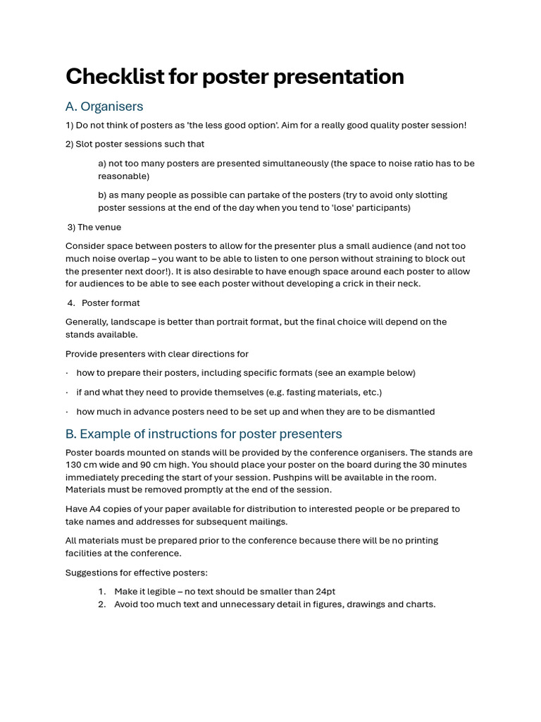 Checklist For Poster Presentation | PDF