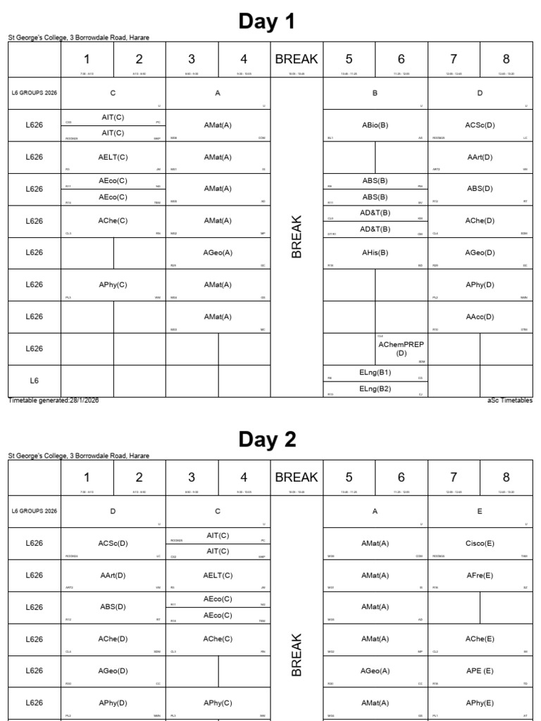 l6 2026 Final Timetable | PDF