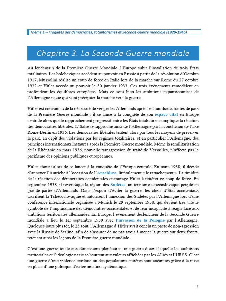 Cours - La Seconde Guerre Mondiale | PDF | France de Vichy | Résistance ...