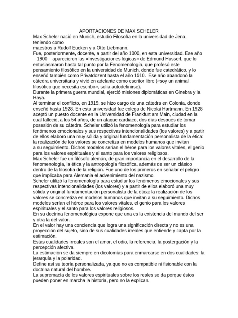 Aportaciones de Max Scheler | PDF