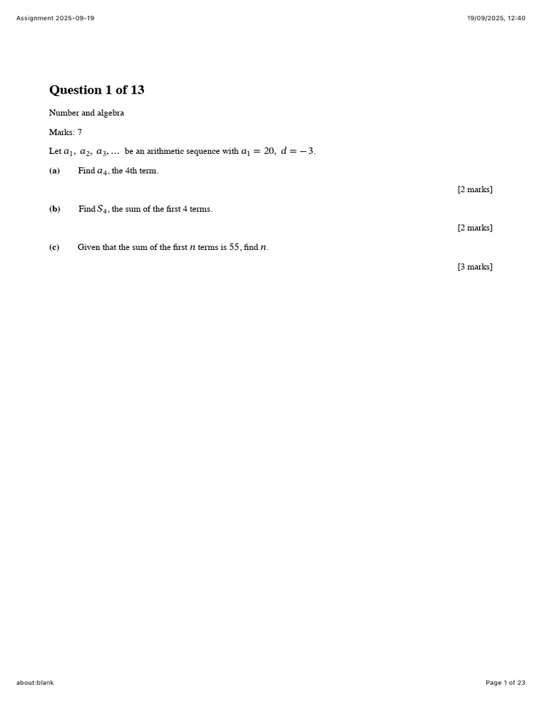 Practice Questions For Summative Minor 1 DP1AASL Arithmetics Geometric ...
