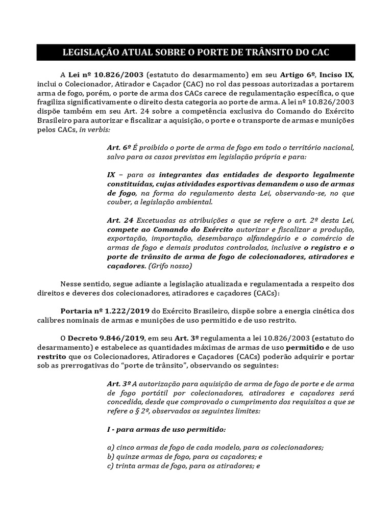 Legislação Atual Sobre o Porte de Trânsito Do Cac. | PDF | Intenção ...