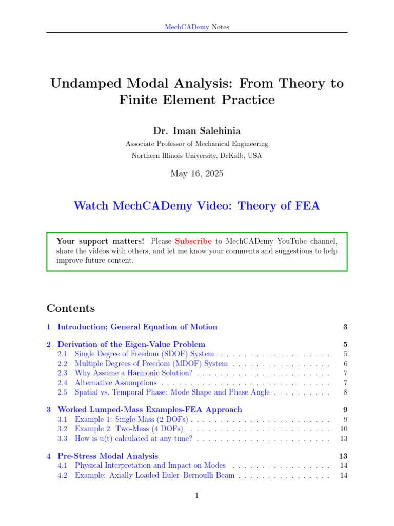Undamped Modal Analysis - From Theory To Finite Element Practice | PDF ...
