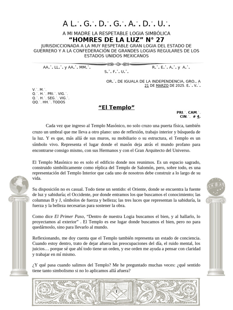 Cincelado No.4 El Templo EDWIN | PDF | Masonería | templo