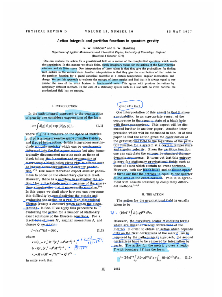 Action Integrals and Partition Functions in Quantum Gravity | PDF