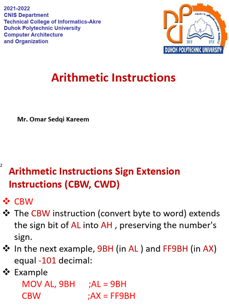 Advanced Arithmetic Instructions | PDF | Division (Mathematics ...