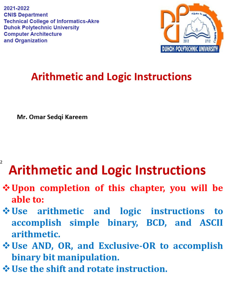 Arithmetic and Logic Instructions | PDF | Binary Coded Decimal ...