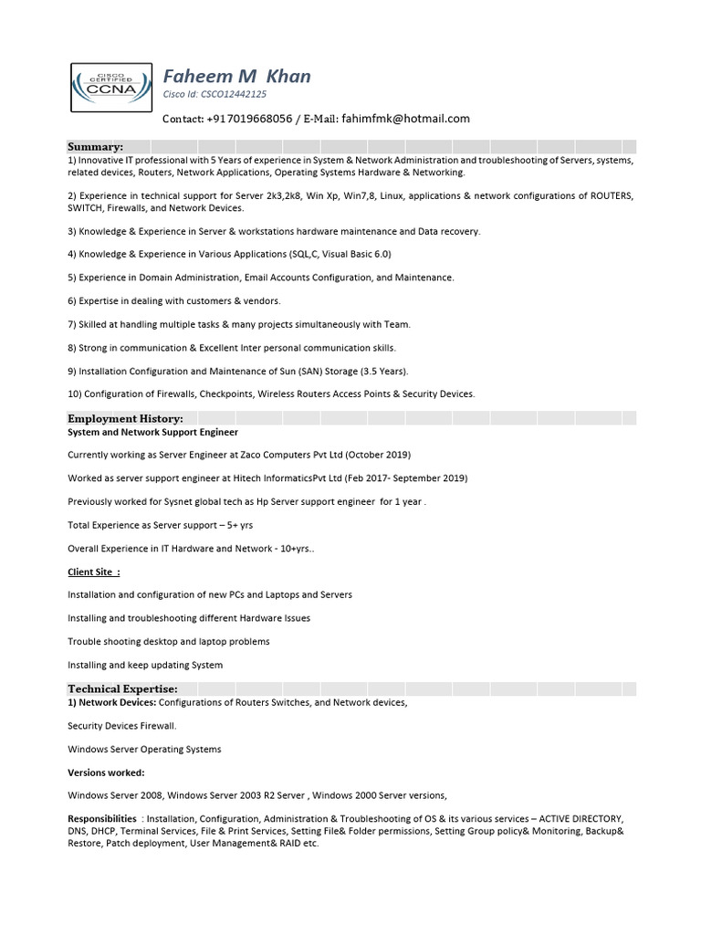 Faheem Resume New | PDF | Microsoft Windows | Computer Network