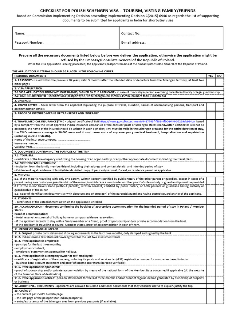 Checklist Poland | PDF | Travel Visa | Identity Document