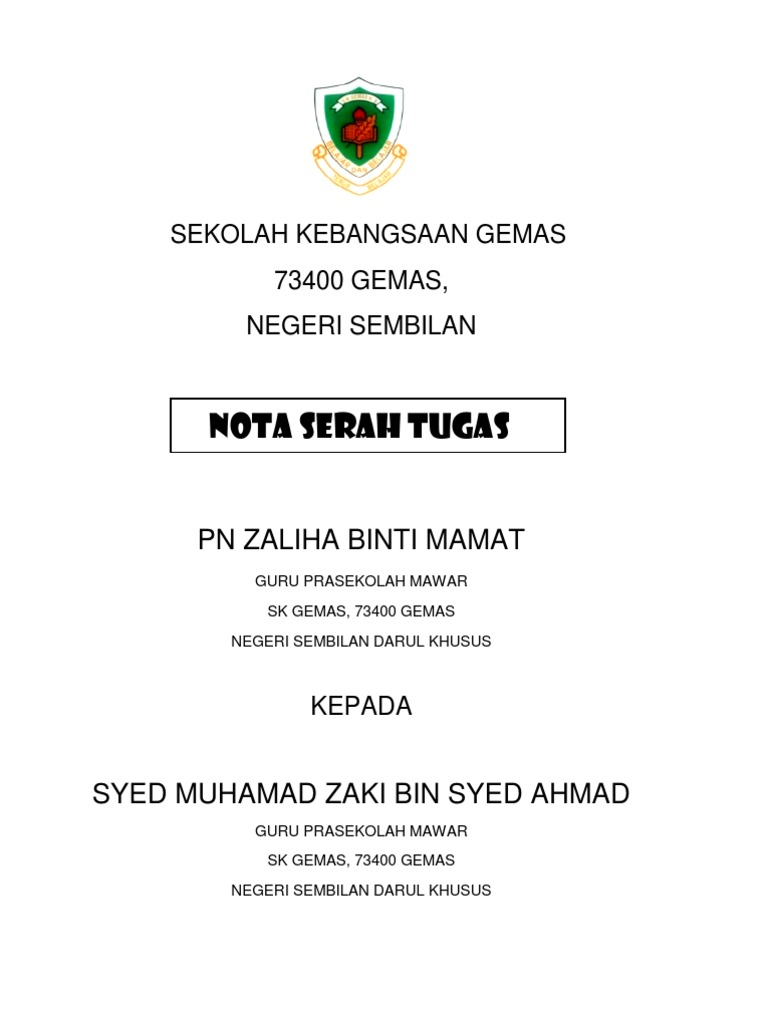 Nota Serah Tugas Pdf
