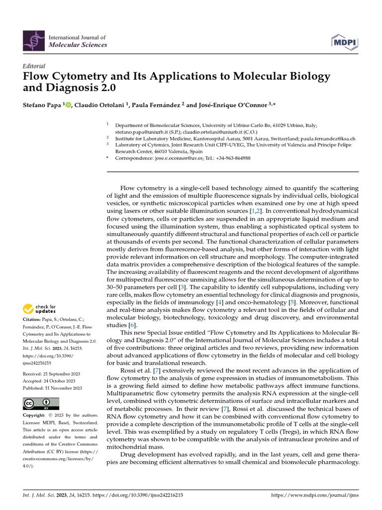 Flow Cytometry and Its Applications To Molecular Biology and Diagnosis ...