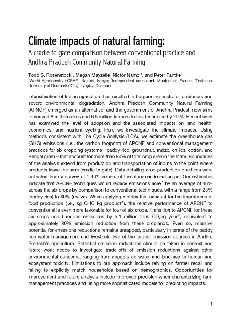 #Paper - ZBNF Climate Impact - ICRAF 2020 | PDF | Agriculture | Fertilizer
