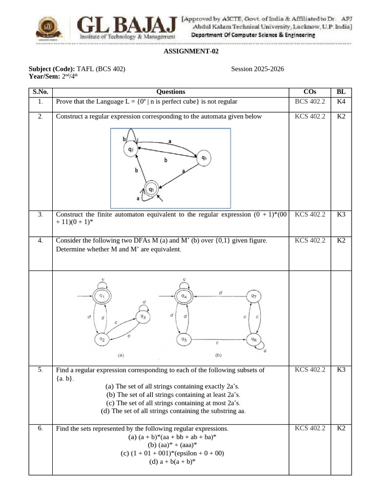 TAFL Assignment 2 | PDF