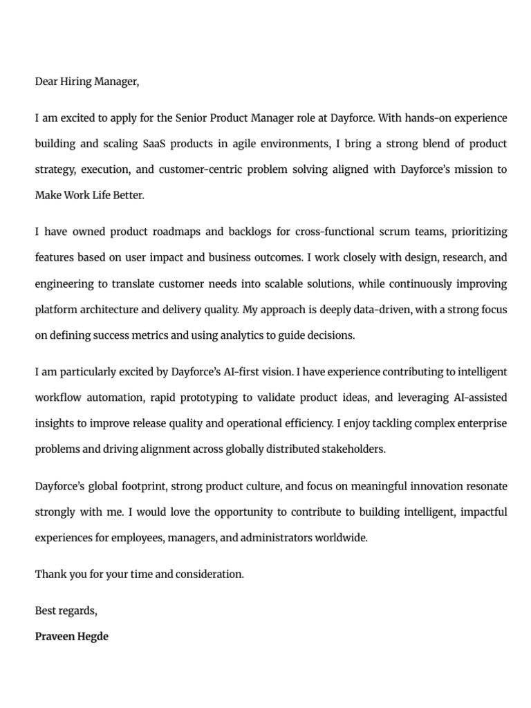 Dayforce Cover Letter | PDF