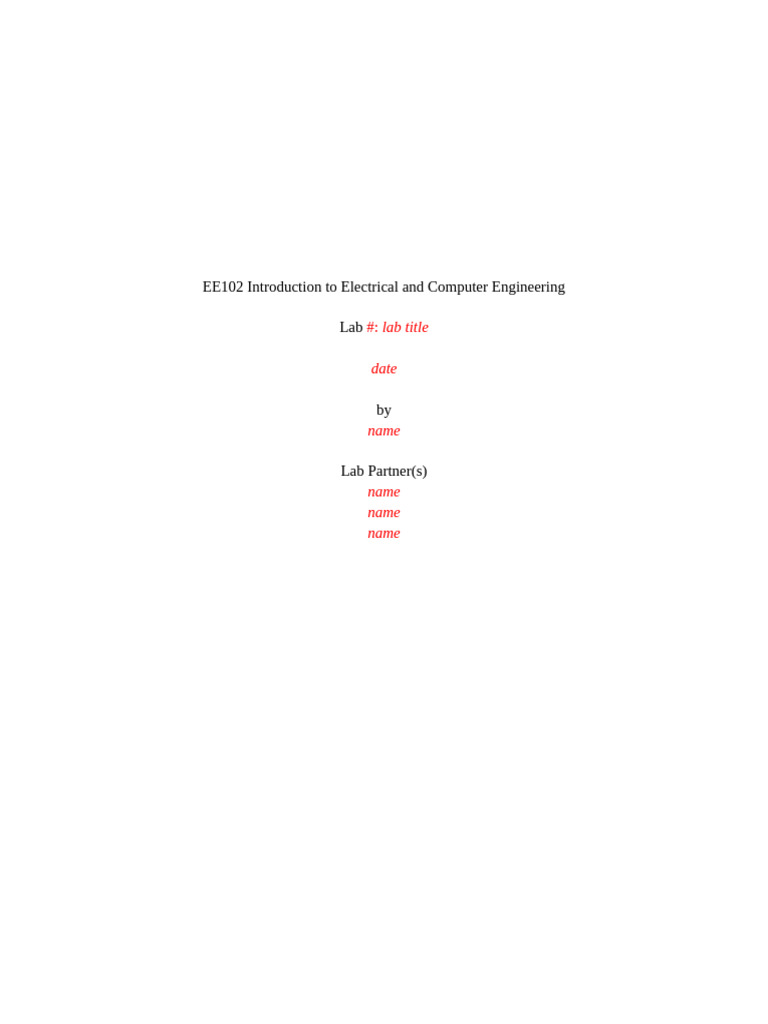 EE102 LabTemplate | PDF | Electrical Resistance And Conductance | Prototype