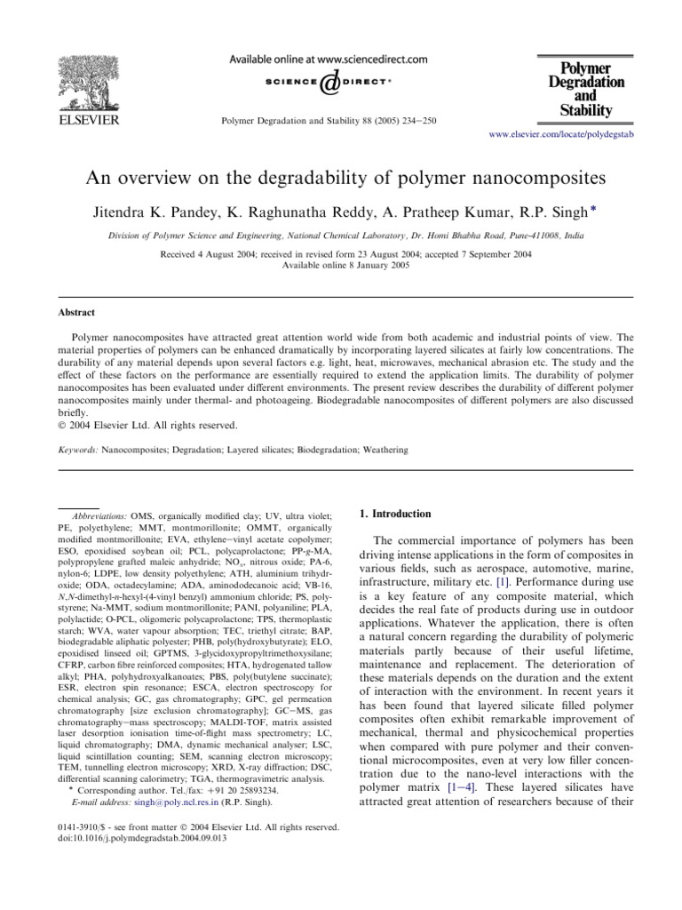 Degradation Polymer Nanocomposites | PDF | Nanocomposite | Polymers
