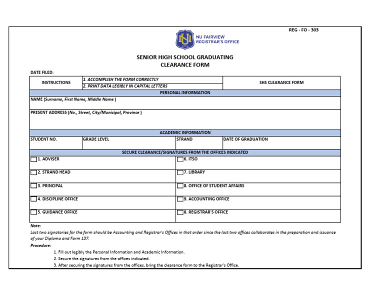 SHS Graduating Clearance Form | PDF