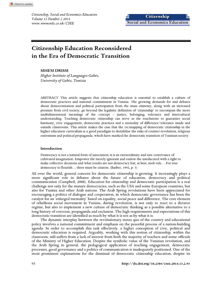 Citizenship Education Reconsidered - in The Era of Democratic ...