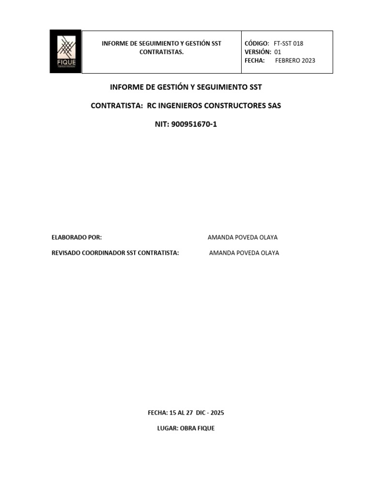 Formato Informe Gestion 15 Al 27 Dic 2025 | PDF