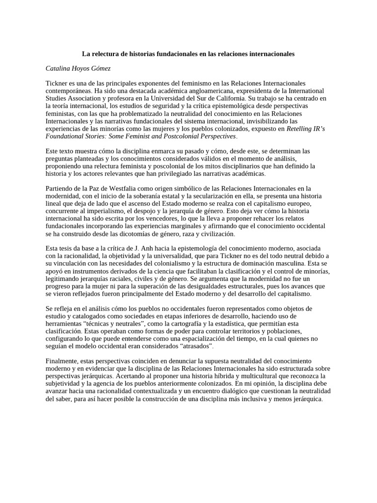 Reseña Sobre El Feminismo - Catalina Hoyos (1) | PDF | Poscolonialismo