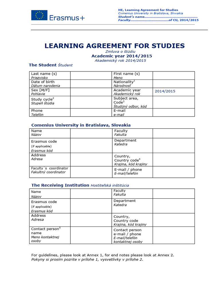 Learning Agreement For Studies Erasmus Changes-2 | PDF