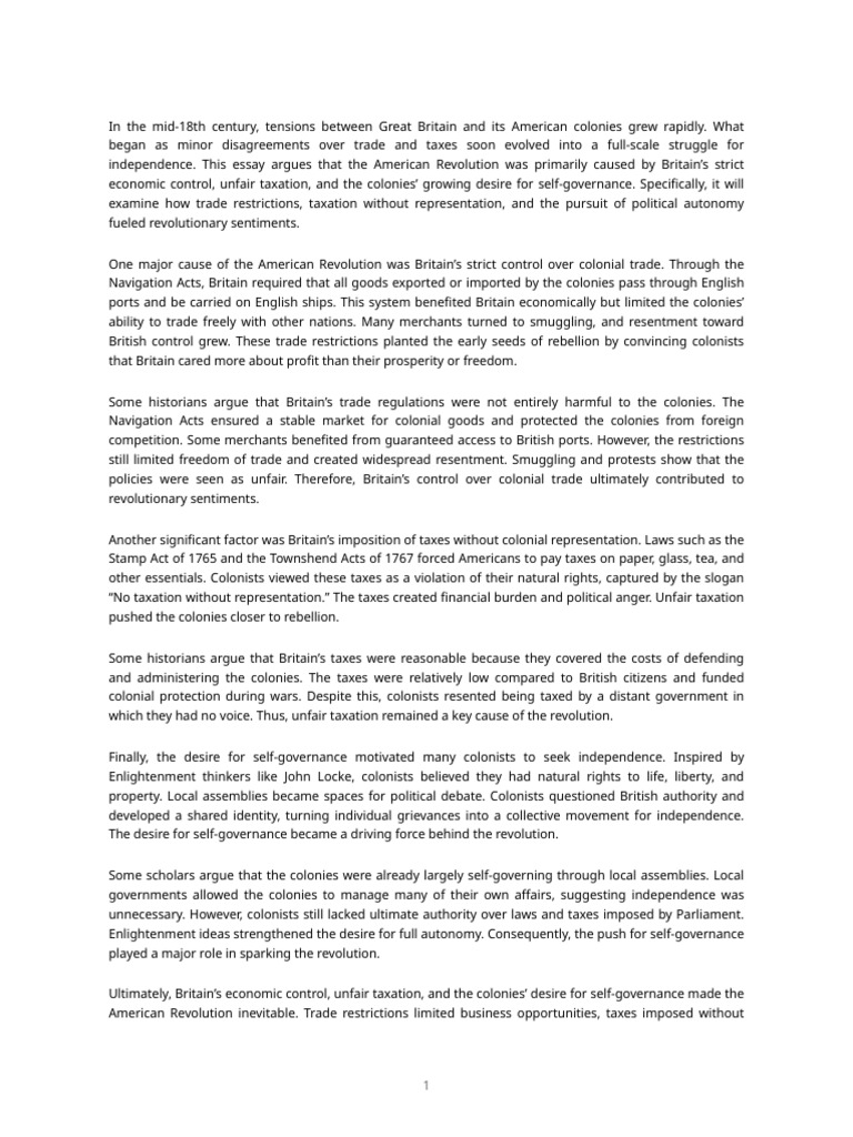 American Revolution Essay Unlabeled | PDF | Taxes | American Revolution