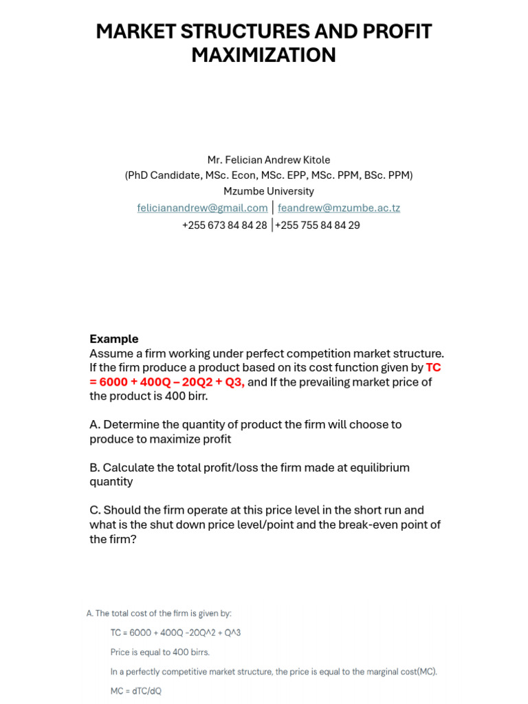 Market Structures and Profit Maximization | PDF