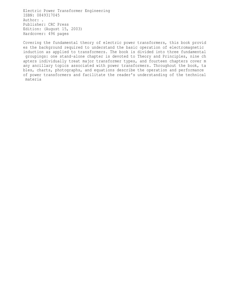 Electric Power Transformer Engineering PDF